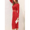 imagePRETTYGARDEN Womens 2024 Fall 2 Piece Outfits Track Suits Long Sleeve Crop Tops Bodycon Midi Skirt Slit Dress Matching SetsRed