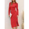 imagePRETTYGARDEN Womens 2024 Fall 2 Piece Outfits Track Suits Long Sleeve Crop Tops Bodycon Midi Skirt Slit Dress Matching SetsRed