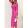 imagePRETTYGARDEN Womens 2024 Fall 2 Piece Outfits Track Suits Long Sleeve Crop Tops Bodycon Midi Skirt Slit Dress Matching SetsRose Red