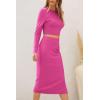 imagePRETTYGARDEN Womens 2024 Fall 2 Piece Outfits Track Suits Long Sleeve Crop Tops Bodycon Midi Skirt Slit Dress Matching SetsRose Red