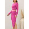 imagePRETTYGARDEN Womens 2024 Fall 2 Piece Outfits Track Suits Long Sleeve Crop Tops Bodycon Midi Skirt Slit Dress Matching SetsRose Red