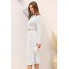 imagePRETTYGARDEN Womens 2024 Fall 2 Piece Outfits Track Suits Long Sleeve Crop Tops Bodycon Midi Skirt Slit Dress Matching SetsWhite
