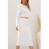 imagePRETTYGARDEN Womens 2024 Fall 2 Piece Outfits Track Suits Long Sleeve Crop Tops Bodycon Midi Skirt Slit Dress Matching SetsWhite