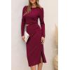 imagePRETTYGARDEN Womens 2024 Fall 2 Piece Outfits Track Suits Long Sleeve Crop Tops Bodycon Midi Skirt Slit Dress Matching SetsWine Red