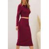 imagePRETTYGARDEN Womens 2024 Fall 2 Piece Outfits Track Suits Long Sleeve Crop Tops Bodycon Midi Skirt Slit Dress Matching SetsWine Red