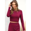 imagePRETTYGARDEN Womens 2024 Fall 2 Piece Outfits Track Suits Long Sleeve Crop Tops Bodycon Midi Skirt Slit Dress Matching SetsWine Red