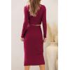 imagePRETTYGARDEN Womens 2024 Fall 2 Piece Outfits Track Suits Long Sleeve Crop Tops Bodycon Midi Skirt Slit Dress Matching SetsWine Red