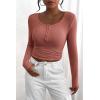 imagePRETTYGARDEN Womens 2024 Fall Long Sleeve Henley T Shirts Button Ribbed Knit Slim Fit Casual Basic Tops BlouseHeather Pink