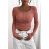 imagePRETTYGARDEN Womens 2024 Fall Long Sleeve Henley T Shirts Button Ribbed Knit Slim Fit Casual Basic Tops BlouseHeather Pink