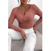 imagePRETTYGARDEN Womens 2024 Fall Long Sleeve Henley T Shirts Button Ribbed Knit Slim Fit Casual Basic Tops BlouseHeather Pink