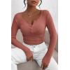 imagePRETTYGARDEN Womens 2024 Fall Long Sleeve Henley T Shirts Button Ribbed Knit Slim Fit Casual Basic Tops BlouseHeather Pink