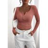 imagePRETTYGARDEN Womens 2024 Fall Long Sleeve Henley T Shirts Button Ribbed Knit Slim Fit Casual Basic Tops BlouseHeather Pink