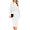 imagePRETTYGARDEN Womens 2024 Fall Two Piece Outfits Ribbed Knit Long Sleeve Pullover Sweater and Bodycon Midi Skirt SetsBeige White