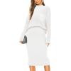 imagePRETTYGARDEN Womens 2024 Fall Two Piece Outfits Ribbed Knit Long Sleeve Pullover Sweater and Bodycon Midi Skirt SetsBeige White