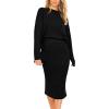 imagePRETTYGARDEN Womens 2024 Fall Two Piece Outfits Ribbed Knit Long Sleeve Pullover Sweater and Bodycon Midi Skirt SetsBlack
