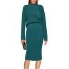 imagePRETTYGARDEN Womens 2024 Fall Two Piece Outfits Ribbed Knit Long Sleeve Pullover Sweater and Bodycon Midi Skirt SetsBlue Green