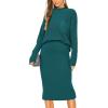 imagePRETTYGARDEN Womens 2024 Fall Two Piece Outfits Ribbed Knit Long Sleeve Pullover Sweater and Bodycon Midi Skirt SetsBlue Green