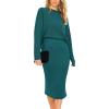 imagePRETTYGARDEN Womens 2024 Fall Two Piece Outfits Ribbed Knit Long Sleeve Pullover Sweater and Bodycon Midi Skirt SetsBlue Green