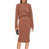 imagePRETTYGARDEN Womens 2024 Fall Two Piece Outfits Ribbed Knit Long Sleeve Pullover Sweater and Bodycon Midi Skirt SetsBrown