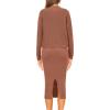 imagePRETTYGARDEN Womens 2024 Fall Two Piece Outfits Ribbed Knit Long Sleeve Pullover Sweater and Bodycon Midi Skirt SetsBrown