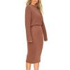 imagePRETTYGARDEN Womens 2024 Fall Two Piece Outfits Ribbed Knit Long Sleeve Pullover Sweater and Bodycon Midi Skirt SetsBrown