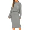 imagePRETTYGARDEN Womens 2024 Fall Two Piece Outfits Ribbed Knit Long Sleeve Pullover Sweater and Bodycon Midi Skirt SetsLight Grey