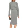 imagePRETTYGARDEN Womens 2024 Fall Two Piece Outfits Ribbed Knit Long Sleeve Pullover Sweater and Bodycon Midi Skirt SetsLight Grey