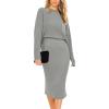 imagePRETTYGARDEN Womens 2024 Fall Two Piece Outfits Ribbed Knit Long Sleeve Pullover Sweater and Bodycon Midi Skirt SetsLight Grey