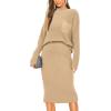 imagePRETTYGARDEN Womens 2024 Fall Two Piece Outfits Ribbed Knit Long Sleeve Pullover Sweater and Bodycon Midi Skirt SetsLight Khaki