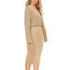 imagePRETTYGARDEN Womens 2024 Fall Two Piece Outfits Ribbed Knit Long Sleeve Pullover Sweater and Bodycon Midi Skirt SetsLight Khaki
