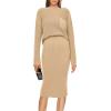 imagePRETTYGARDEN Womens 2024 Fall Two Piece Outfits Ribbed Knit Long Sleeve Pullover Sweater and Bodycon Midi Skirt SetsLight Khaki