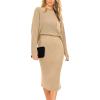imagePRETTYGARDEN Womens 2024 Fall Two Piece Outfits Ribbed Knit Long Sleeve Pullover Sweater and Bodycon Midi Skirt SetsLight Khaki