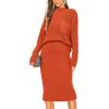 imagePRETTYGARDEN Womens 2024 Fall Two Piece Outfits Ribbed Knit Long Sleeve Pullover Sweater and Bodycon Midi Skirt SetsOrange
