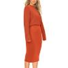 imagePRETTYGARDEN Womens 2024 Fall Two Piece Outfits Ribbed Knit Long Sleeve Pullover Sweater and Bodycon Midi Skirt SetsOrange