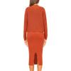 imagePRETTYGARDEN Womens 2024 Fall Two Piece Outfits Ribbed Knit Long Sleeve Pullover Sweater and Bodycon Midi Skirt SetsOrange