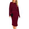 imagePRETTYGARDEN Womens 2024 Fall Two Piece Outfits Ribbed Knit Long Sleeve Pullover Sweater and Bodycon Midi Skirt SetsWine Red