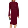 imagePRETTYGARDEN Womens 2024 Fall Two Piece Outfits Ribbed Knit Long Sleeve Pullover Sweater and Bodycon Midi Skirt SetsWine Red