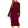 imagePRETTYGARDEN Womens 2024 Fall Two Piece Outfits Ribbed Knit Long Sleeve Pullover Sweater and Bodycon Midi Skirt SetsWine Red
