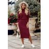 imagePRETTYGARDEN Womens 2024 Winter 2 Piece Tracksuit Long Sleeve Turtleneck Ribbed Top and Midi Skirt Dress SetsDark Wine Red