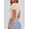 imagePRETTYGARDEN Womens 2025 Summer Short Sleeve Tops Ribbed Knit Henley Button Up Slim Fit Basic Casual T Shirts BlouseBeige