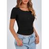 imagePRETTYGARDEN Womens 2025 Summer Short Sleeve Tops Ribbed Knit Henley Button Up Slim Fit Basic Casual T Shirts BlouseBlack