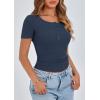 imagePRETTYGARDEN Womens 2025 Summer Short Sleeve Tops Ribbed Knit Henley Button Up Slim Fit Basic Casual T Shirts BlouseDark Blue