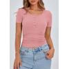 imagePRETTYGARDEN Womens 2025 Summer Short Sleeve Tops Ribbed Knit Henley Button Up Slim Fit Basic Casual T Shirts BlousePink