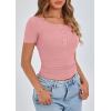 imagePRETTYGARDEN Womens 2025 Summer Short Sleeve Tops Ribbed Knit Henley Button Up Slim Fit Basic Casual T Shirts BlousePink