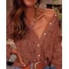 imagePRETTYGARDEN Womens Dressy Casual Lace Blouse Long Sleeve Button Up Shirts Tops Fall Fashion ClothesBrick Red