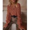 imagePRETTYGARDEN Womens Dressy Casual Lace Blouse Long Sleeve Button Up Shirts Tops Fall Fashion ClothesBrick Red