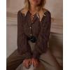 imagePRETTYGARDEN Womens Dressy Casual Lace Blouse Long Sleeve Button Up Shirts Tops Fall Fashion ClothesCoffee