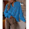 imagePRETTYGARDEN Womens Dressy Casual Lace Blouse Long Sleeve Button Up Shirts Tops Fall Fashion ClothesGrey Blue