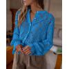 imagePRETTYGARDEN Womens Dressy Casual Lace Blouse Long Sleeve Button Up Shirts Tops Fall Fashion ClothesGrey Blue
