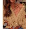 imagePRETTYGARDEN Womens Dressy Casual Lace Blouse Long Sleeve Button Up Shirts Tops Fall Fashion ClothesKhaki